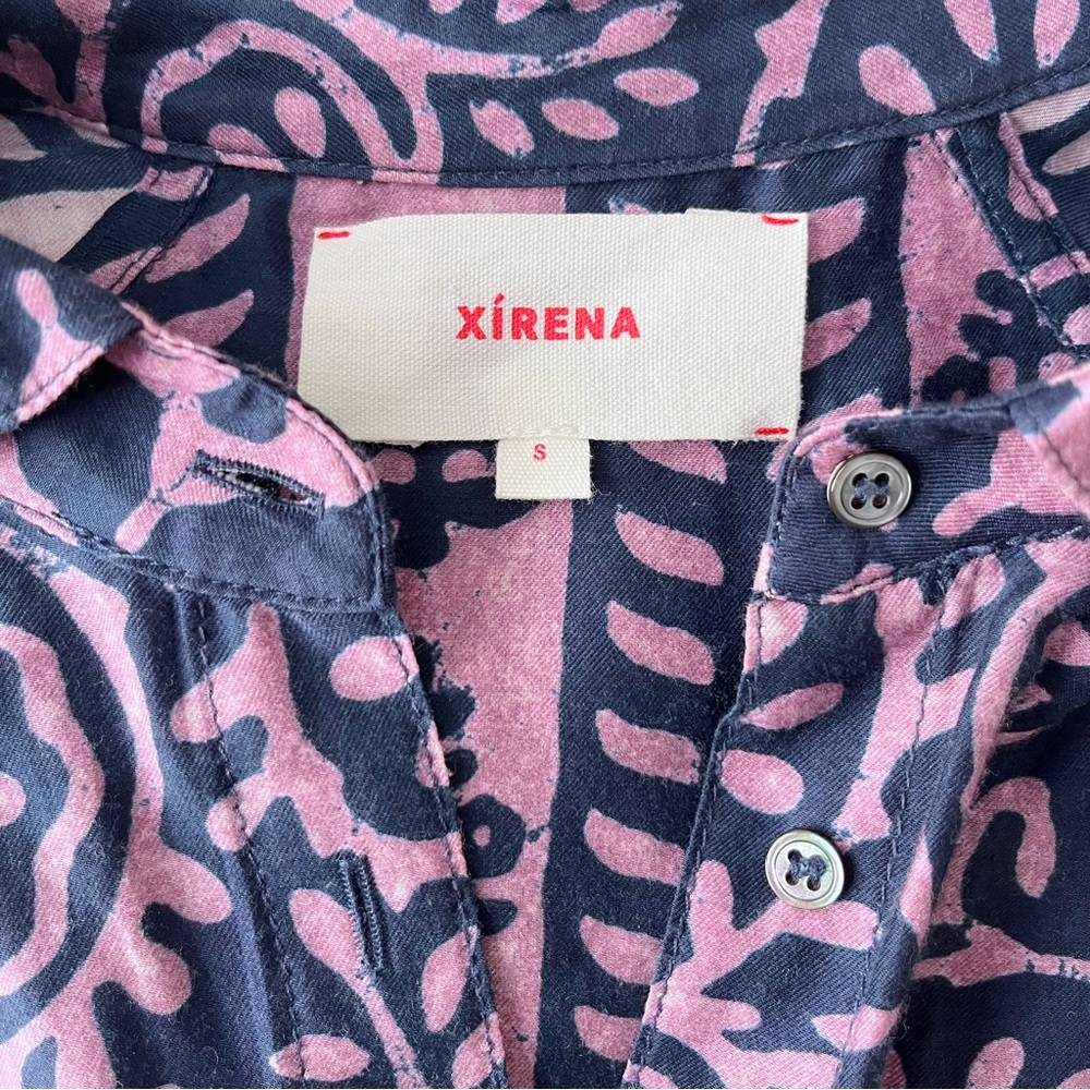 Xírena Ikat Long Sleeve Button Up Shirt Blouse Kiran Cotton Silk Purple Blue S - Picture 7 of 10